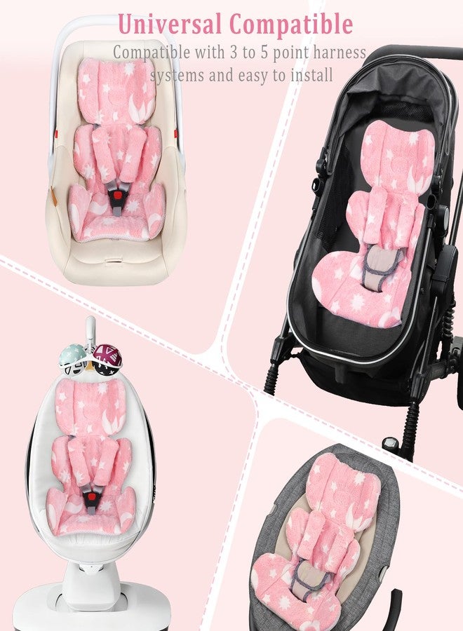 DAYEEBALL Infant Car Seat Insert Cushion, Baby Car Seat Head Body Support with 2 Extra Strap Paddings, Newborn Car Seat Insert for Baby Girls & Boys, Premature Carseat Cushion, Pink Moon and Star - Image 5